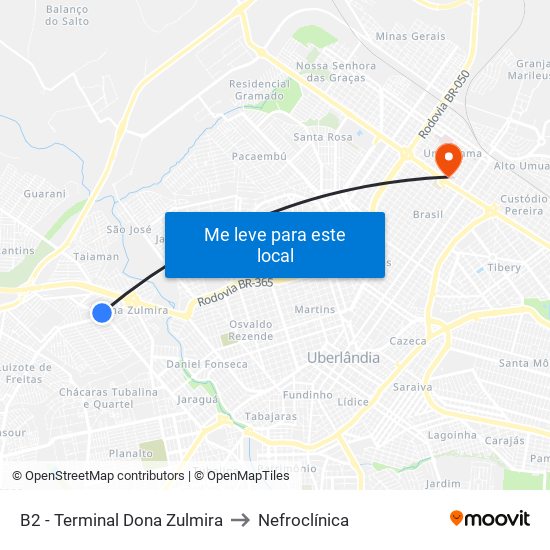 B2 - Terminal Dona Zulmira to Nefroclínica map