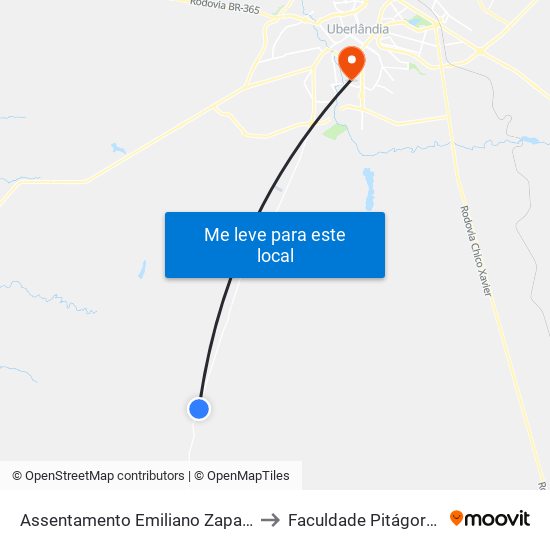 Assentamento Emiliano Zapata to Faculdade Pitágoras map
