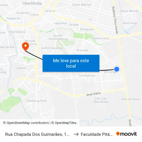 Rua Chapada Dos Guimarães, 1352-1398 to Faculdade Pitágoras map