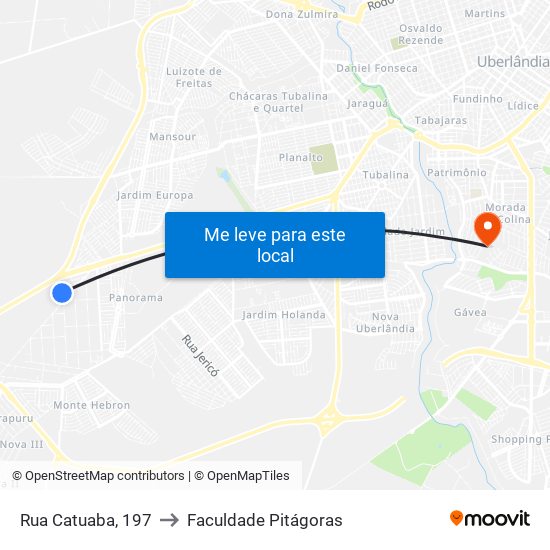Rua Catuaba, 197 to Faculdade Pitágoras map