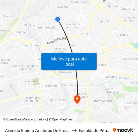 Avenida Elpídio Aristídes De Freitas, 1244 to Faculdade Pitágoras map