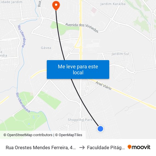 Rua Orestes Mendes Ferreira, 462-530 to Faculdade Pitágoras map