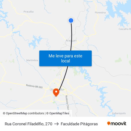 Rua Coronel Filadélfio, 270 to Faculdade Pitágoras map