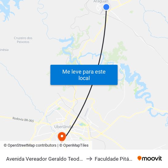 Avenida Vereador Geraldo Teodoro, 391 to Faculdade Pitágoras map