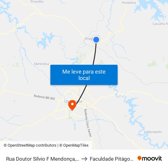 Rua Doutor Sílvio F Mendonça, 18 to Faculdade Pitágoras map