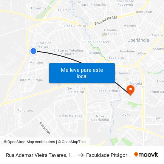 Rua Ademar Vieira Tavares, 140 to Faculdade Pitágoras map