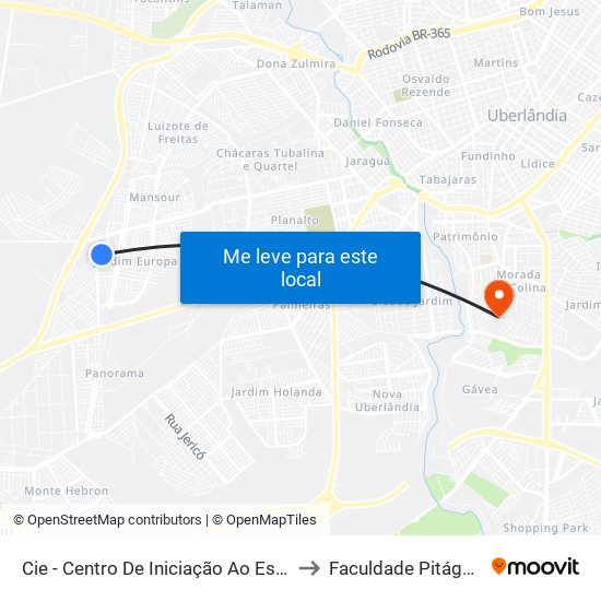 Cie - Centro De Iniciação Ao Esporte to Faculdade Pitágoras map