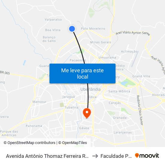 Avenida Antônio Thomaz Ferreira Rezende, 4425-4607 to Faculdade Pitágoras map