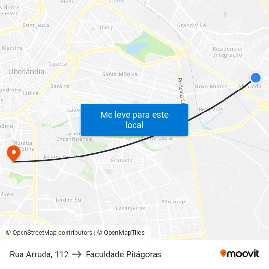 Rua Arruda, 112 to Faculdade Pitágoras map