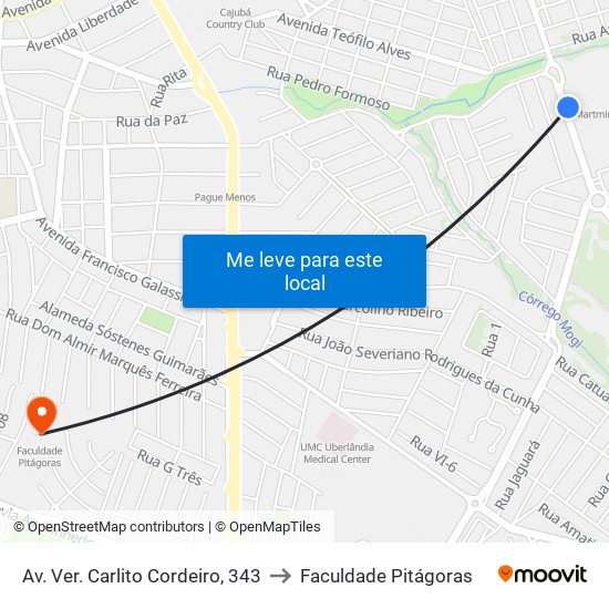 Av. Ver. Carlito Cordeiro, 343 to Faculdade Pitágoras map