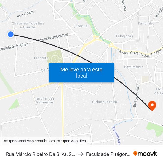 Rua Márcio Ribeiro Da Silva, 280 to Faculdade Pitágoras map