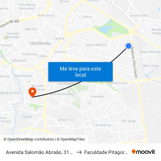 Avenida Salomão Abraão, 3183 to Faculdade Pitágoras map