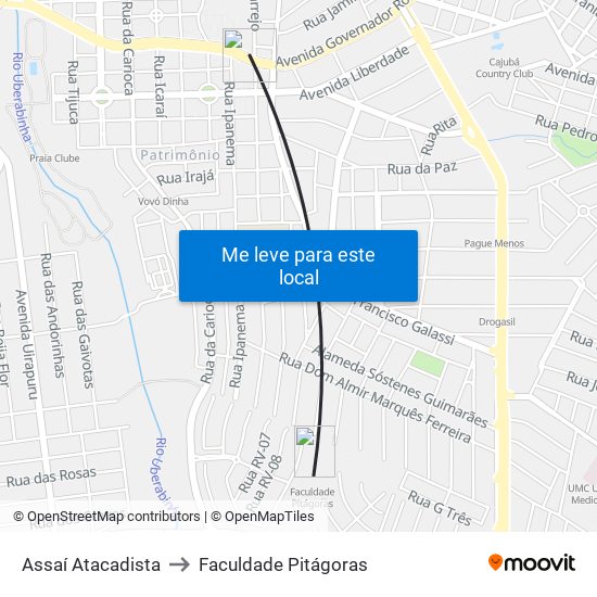 Assaí Atacadista to Faculdade Pitágoras map