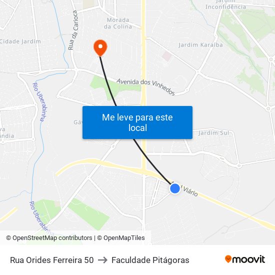 Rua Orides Ferreira 50 to Faculdade Pitágoras map