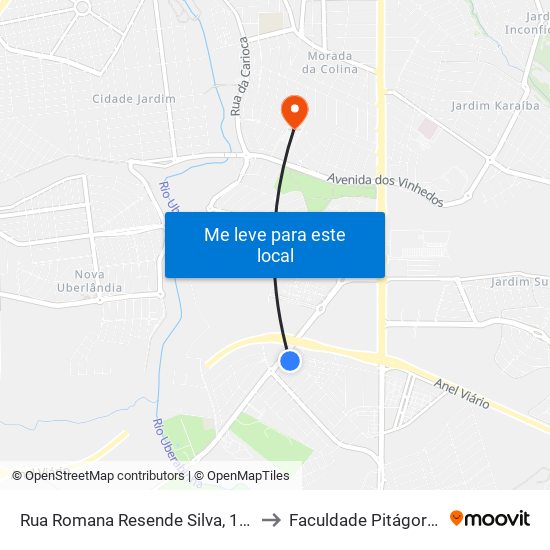 Rua Romana Resende Silva, 155 to Faculdade Pitágoras map