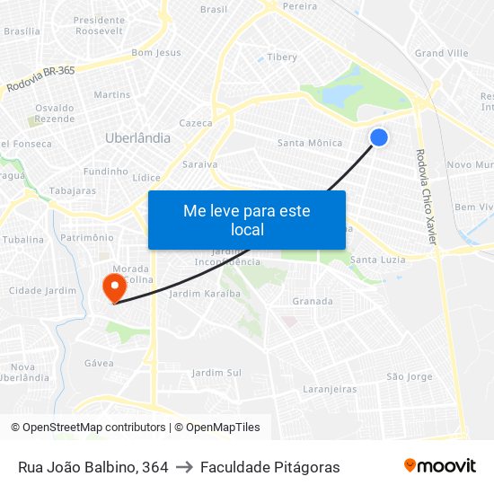 Rua João Balbino, 364 to Faculdade Pitágoras map
