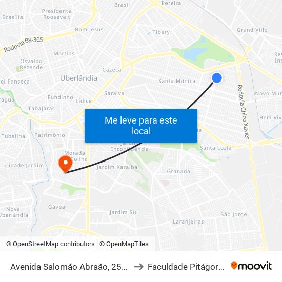 Avenida Salomão Abraão, 2557 to Faculdade Pitágoras map