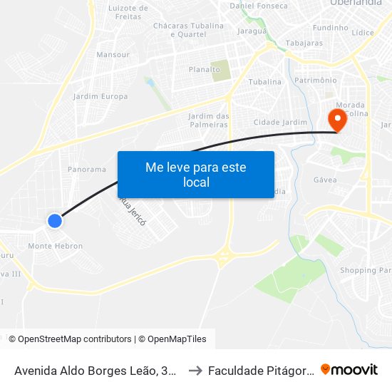 Avenida Aldo Borges Leão, 3000 to Faculdade Pitágoras map