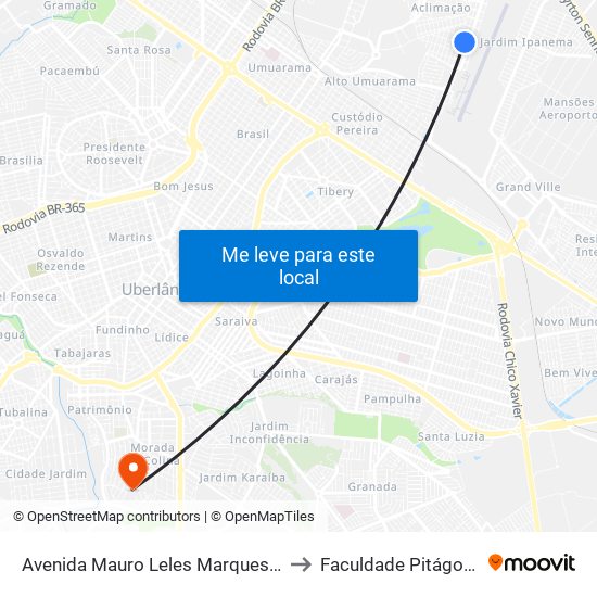 Avenida Mauro Leles Marques, 94 to Faculdade Pitágoras map