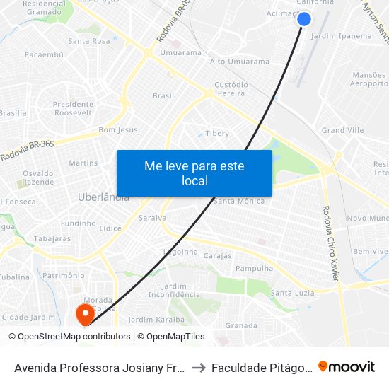 Avenida Professora Josiany França to Faculdade Pitágoras map