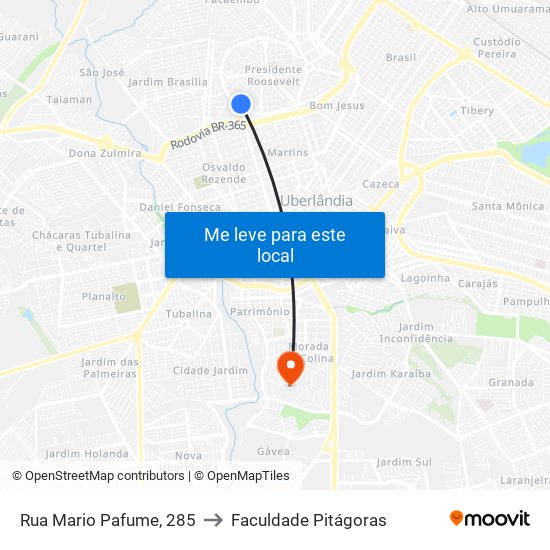 Rua Mario Pafume, 285 to Faculdade Pitágoras map