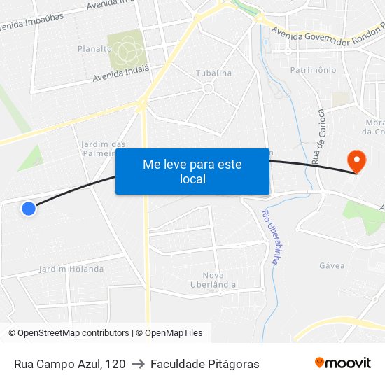 Rua Campo Azul, 120 to Faculdade Pitágoras map