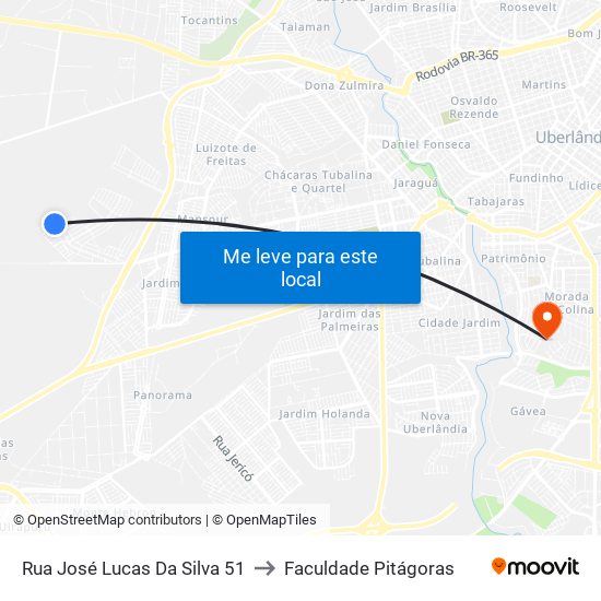 Rua José Lucas Da Silva 51 to Faculdade Pitágoras map