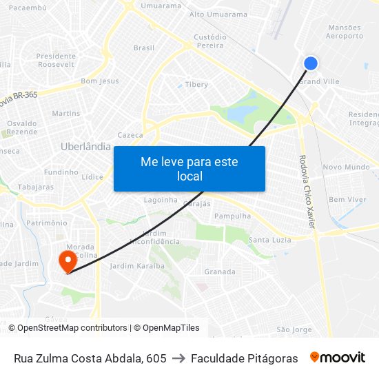 Rua Zulma Costa Abdala, 605 to Faculdade Pitágoras map