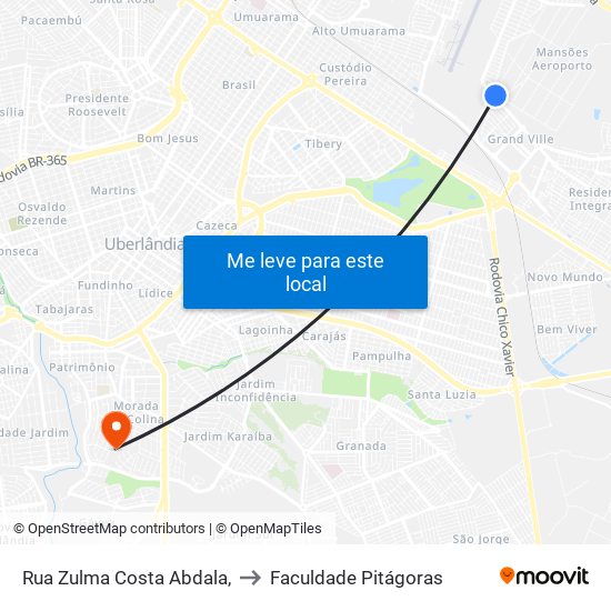 Rua Zulma Costa Abdala, to Faculdade Pitágoras map