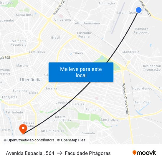 Avenida Espacial, 564 to Faculdade Pitágoras map