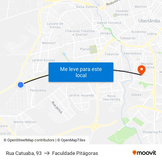 Rua Catuaba, 93 to Faculdade Pitágoras map