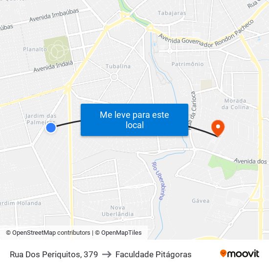 Rua Dos Periquitos, 379 to Faculdade Pitágoras map