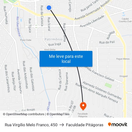 Rua Virgílio Melo Franco, 450 to Faculdade Pitágoras map