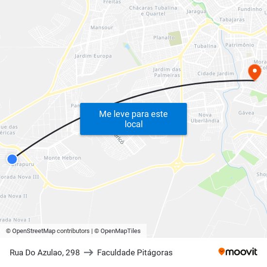 Rua Do Azulao, 298 to Faculdade Pitágoras map