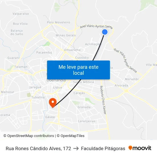 Rua Rones Cândido Alves, 172 to Faculdade Pitágoras map