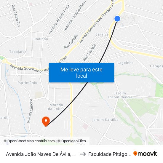 Avenida João Naves De Ávila, 2098 to Faculdade Pitágoras map