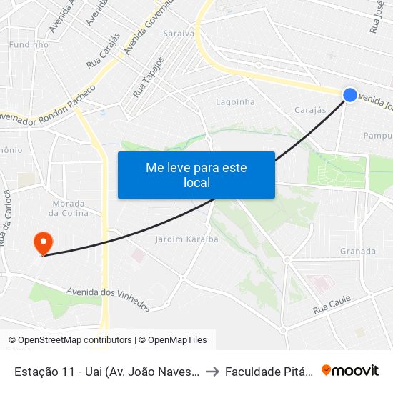 Estação 11 - Uai (Av. João Naves De Ávila) to Faculdade Pitágoras map