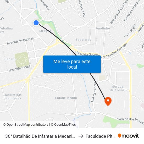 36° Batalhão De Infantaria Mecanizado (Ponto 2) to Faculdade Pitágoras map