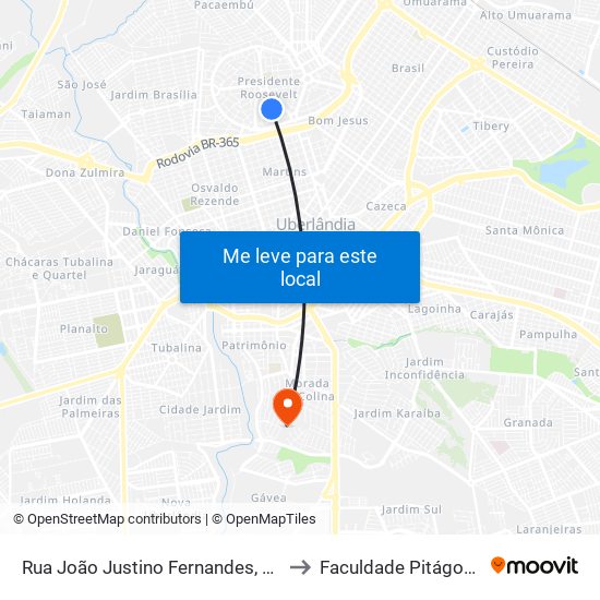 Rua João Justino Fernandes, 299 to Faculdade Pitágoras map