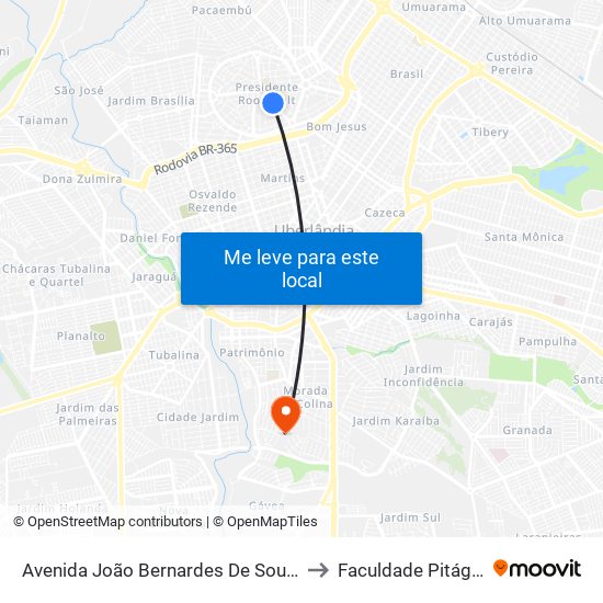 Avenida João Bernardes De Souza, 392 to Faculdade Pitágoras map