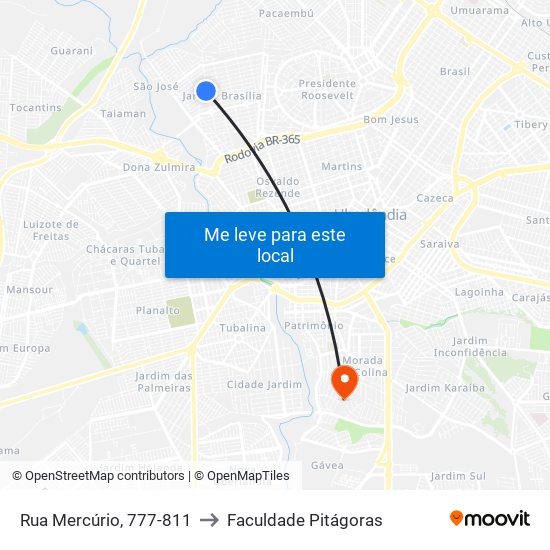 Rua Mercúrio, 777-811 to Faculdade Pitágoras map