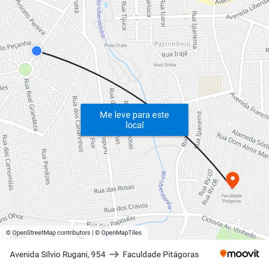 Avenida Sílvio Rugani, 954 to Faculdade Pitágoras map