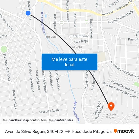 Avenida Sílvio Rugani, 340-422 to Faculdade Pitágoras map