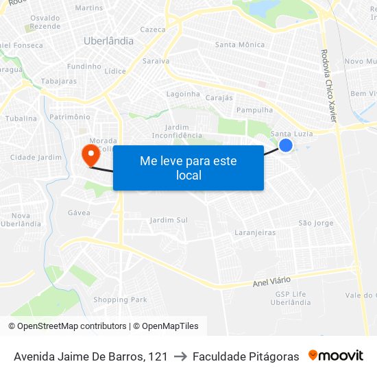 Avenida Jaime De Barros, 121 to Faculdade Pitágoras map