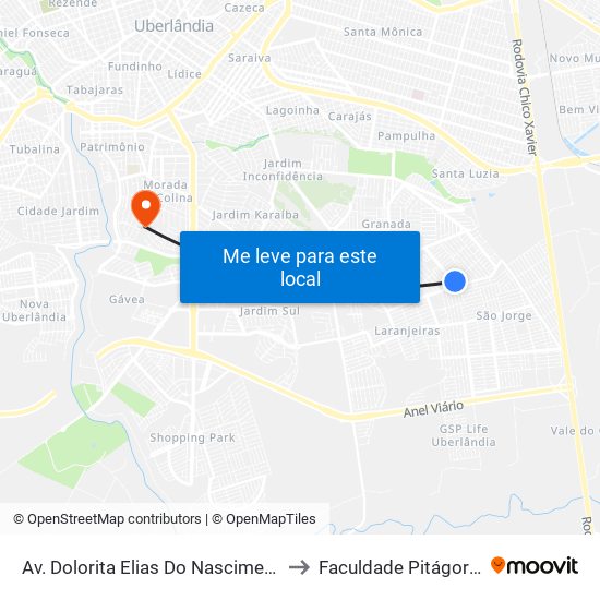 Av. Dolorita Elias Do Nascimento to Faculdade Pitágoras map