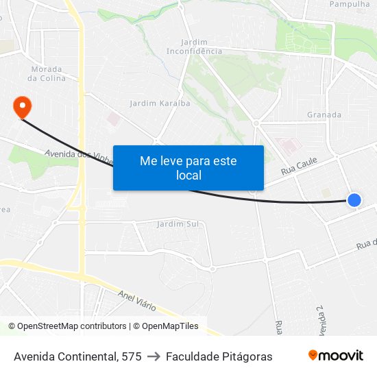 Avenida Continental, 575 to Faculdade Pitágoras map