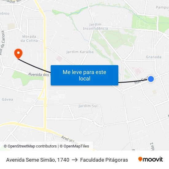 Avenida Seme Simão, 1740 to Faculdade Pitágoras map