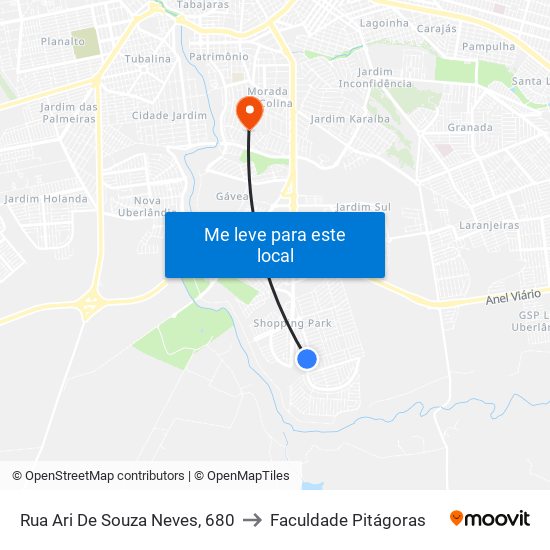 Rua Ari De Souza Neves, 680 to Faculdade Pitágoras map