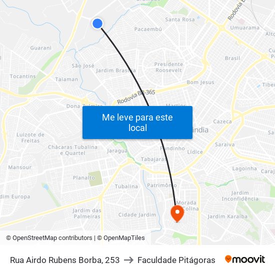 Rua Airdo Rubens Borba, 253 to Faculdade Pitágoras map