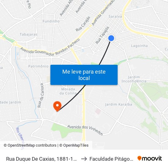 Rua Duque De Caxias, 1881-1977 to Faculdade Pitágoras map